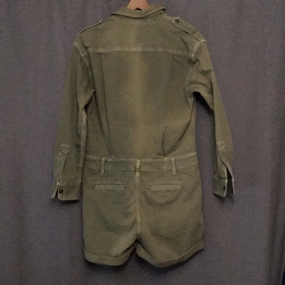 Current/Elliott Denim Crew Button Front Romper Military Green Size 2 6-8US - Picture 3 of 8